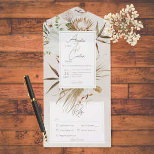 Neutral Dried Boho Floral Frame Cream Dinner All In One Invitation