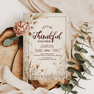 Neutral Dried Wildflower Thanksgiving Dinner Invitation