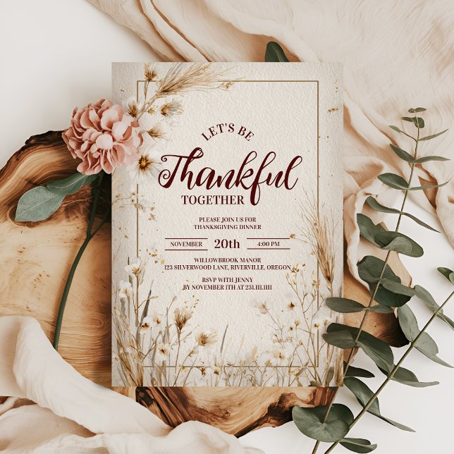 Neutral Dried Wildflower Thanksgiving Dinner Invitation (Creator Uploaded)