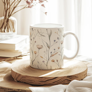 Neutral Dry Watercolor Wildflowers Pattern Coffee Mug