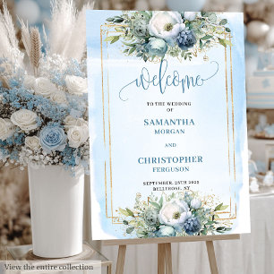 Neutral Dusty Blue Eucalyptus Gold Frame Wedding Foam Board
