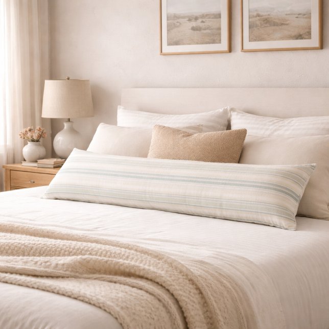 Neutral Dusty Blue Striped | Rustic Farmhouse Body Pillow (Creator Uploaded)