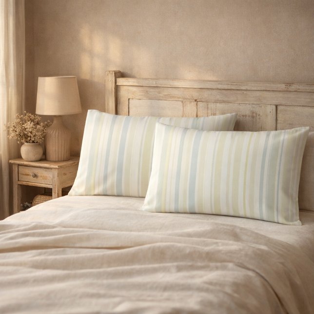 Neutral Dusty Blue Striped | Rustic Farmhouse Pillow Case (Creator Uploaded)