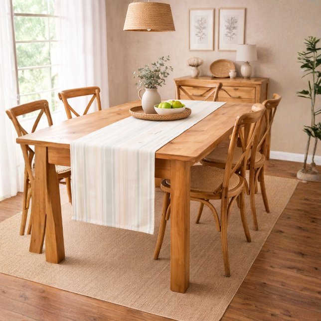 Neutral Dusty Blue Striped | Rustic Farmhouse Short Table Runner (Creator Uploaded)