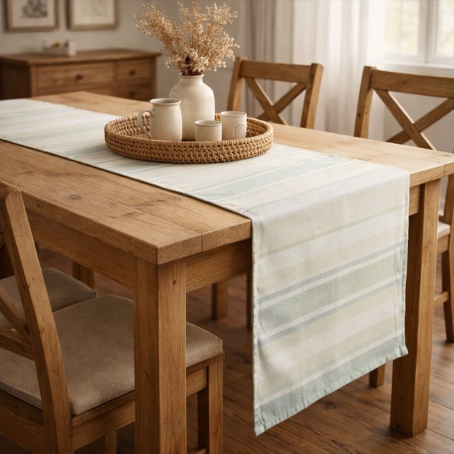 Neutral Dusty Blue Striped | Rustic Farmhouse Short Table Runner (Creator Uploaded)