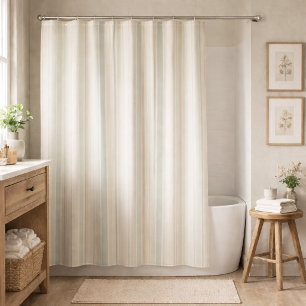 Neutral Dusty Blue Striped Rustic Farmhouse Shower Curtain