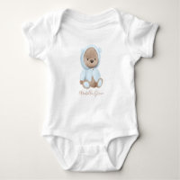 Neutral Dusty Blue Teddy Bear Personalized Name