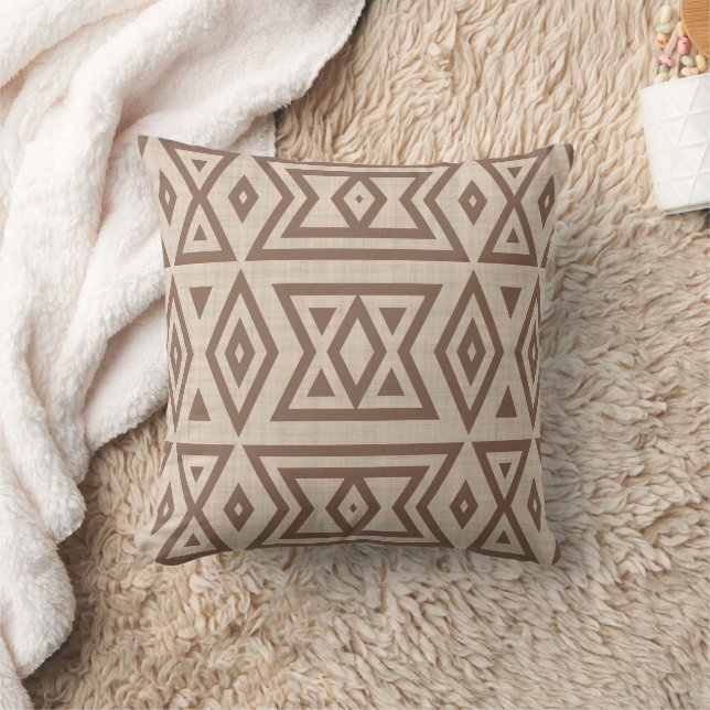 Neutral Earth Brown Natural Taupe Beige Tribal Art Throw Pillow (Blanket)