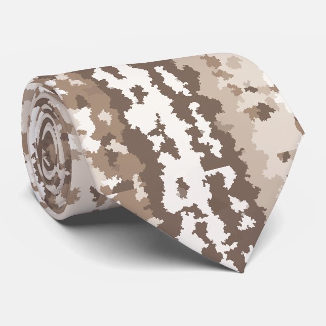 Neutral Earth Camo Irregular Abstract Design Neck Tie (Rolled)