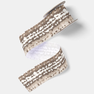 Neutral Earth Camo Irregular Abstract Design Satin Ribbon