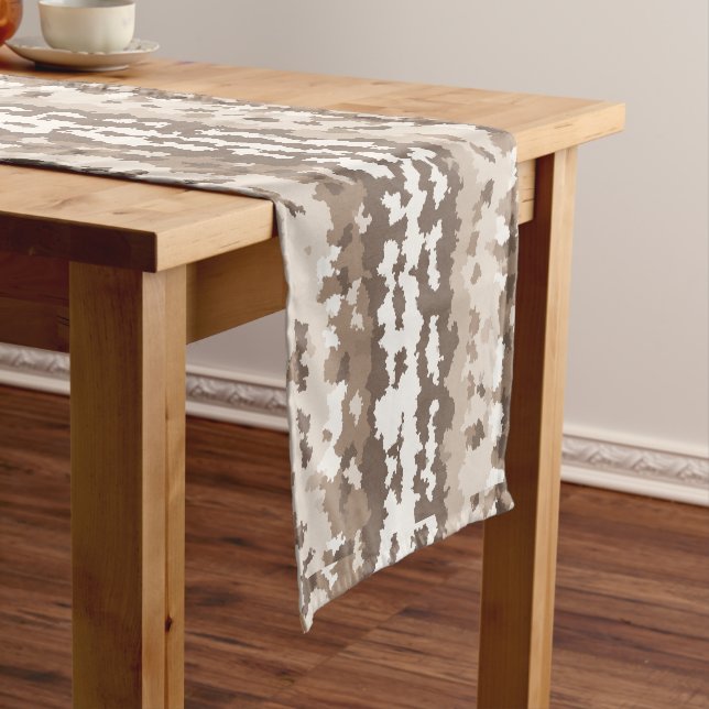 Neutral Earth Camo Irregular Abstract Design Short Table Runner (In Situ)