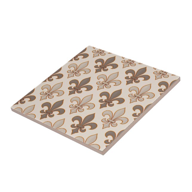 Neutral Earth Royal Fleur-de-lis Style  Ceramic Tile (Side)