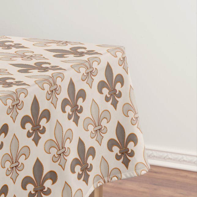 Neutral Earth Royal Fleur-de-lis Style  Tablecloth (In Situ)