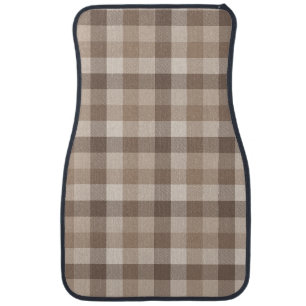 Neutral Earth Tan Checkered Gingham Plaid Car Floor Mat