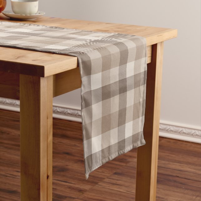 Neutral Earth Tan Checkered Gingham Plaid  Short Table Runner (In Situ)