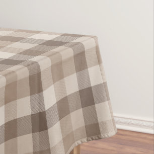 Neutral Earth Tan Checkered Gingham Plaid Tablecloth