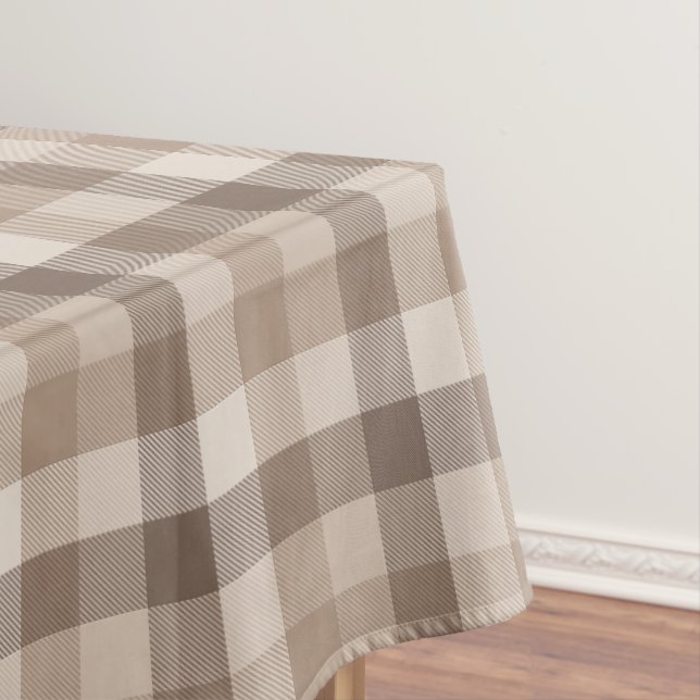 Neutral Earth Tan Checkered Gingham Plaid  Tablecloth (In Situ)