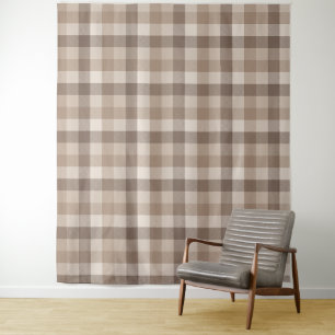 Neutral Earth Tan Checkered Gingham Plaid Tapestry