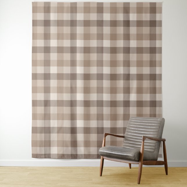 Neutral Earth Tan Checkered Gingham Plaid  Tapestry (In Situ)