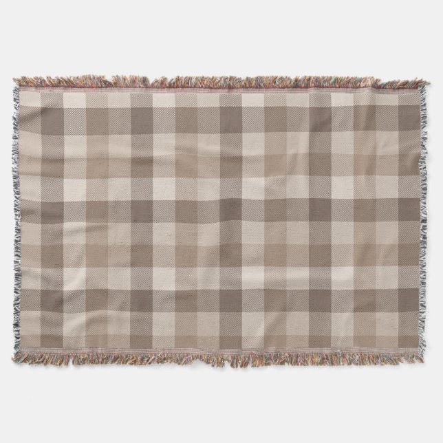 Neutral Earth Tan Checkered Gingham Plaid  Throw Blanket (Front)