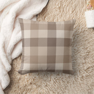 Neutral Earth Tan Checkered Gingham Plaid Throw Pillow