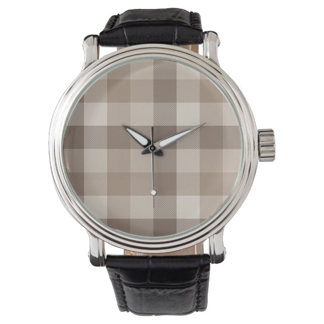 Neutral Earth Tan Checkered Gingham Plaid  Watch (Front)