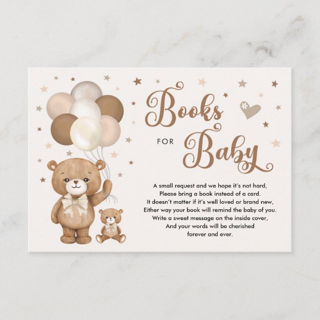 Neutral Earth Tone Brown Teddy Bear Books for Baby Enclosure Card (Front)