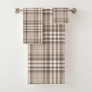 Neutral Earth Tone Plaid Tartan Design Bath Towel Set
