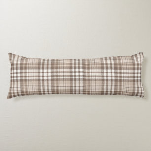 Neutral Earth Tone Plaid Tartan Design Body Pillow