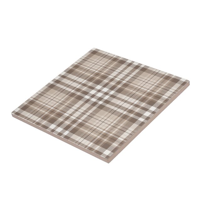 Neutral Earth Tone Plaid Tartan Design  Ceramic Tile (Side)