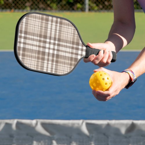 Neutral Earth Tone Plaid Tartan Design  Pickleball Paddle
