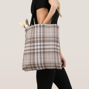 Neutral Earth Tone Plaid Tartan Design Tote Bag