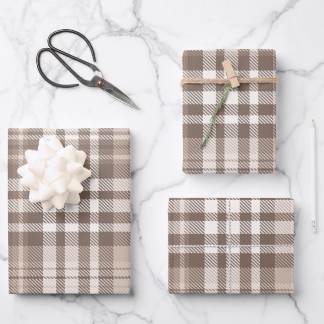 Neutral Earth Tone Plaid Tartan Design  Wrapping Paper Sheets (Front)