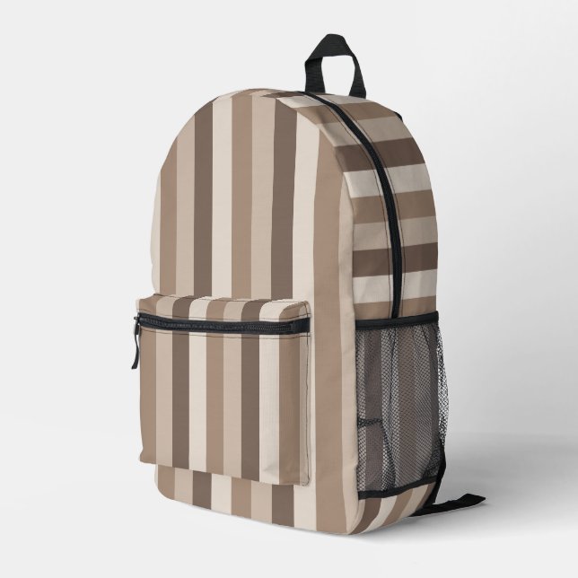 Neutral Earth Tones Stripes Pattern Design  Printed Backpack (Back Corner Right)