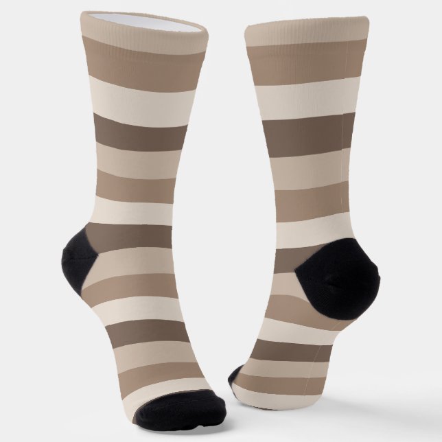 Neutral Earth Tones Stripes Pattern Design  Socks (Angled)