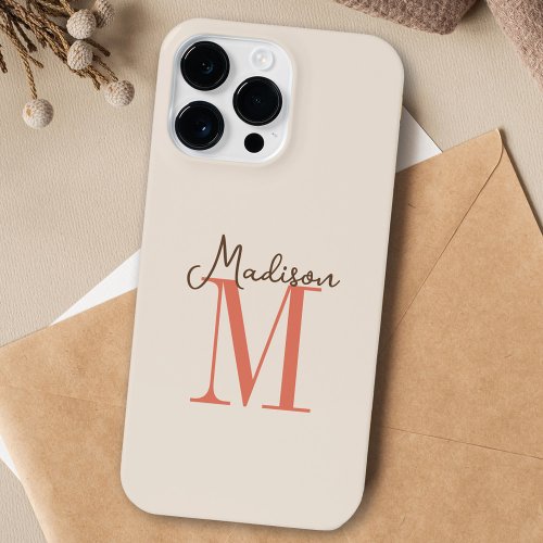 Neutral Earth Tones with Name and Monogram Initial iPhone 14 Pro Max Case