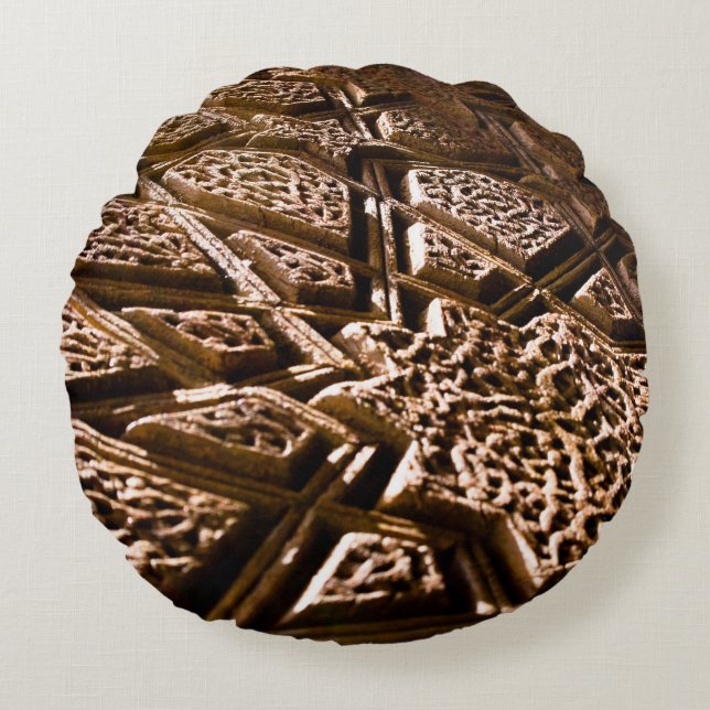 Neutral Earthy Brown Stars Round Pillow (Front)
