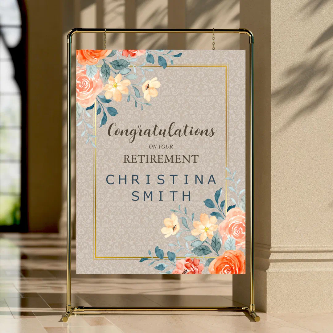 Neutral Earthy Floral Watercolor Retirement Party Foam Board (Neutral Earthy Floral Watercolor Retirement Party Foam Board)