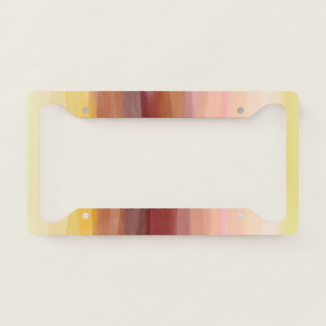 Neutral Earthy Handmade Stripes Boho Watercolor License Plate Frame (Front)