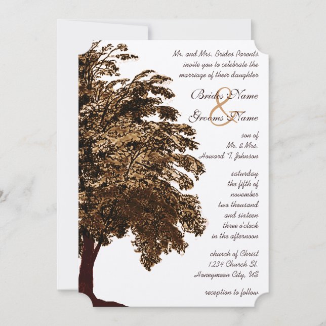Neutral Earthy Hues Boho Forest Oak Tree Wedding  Invitation (Front)