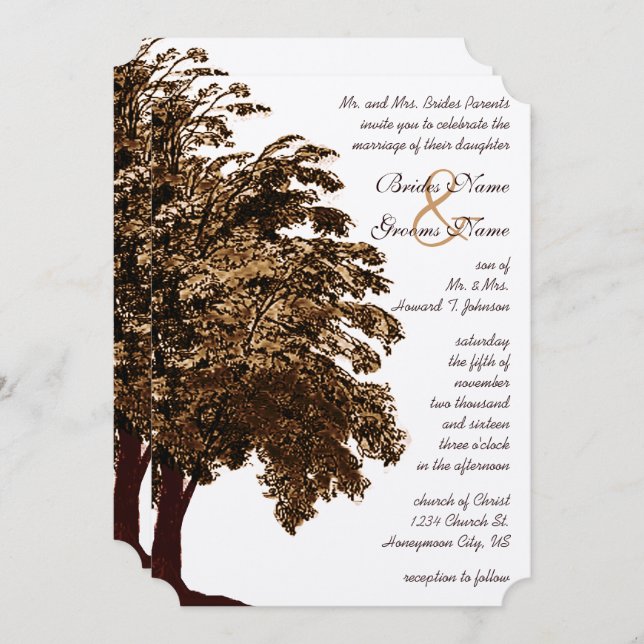 Neutral Earthy Hues Boho Forest Oak Tree Wedding  Invitation (Front/Back)
