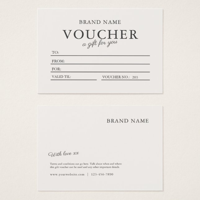 Neutral Earthy Modern Business Gift Certificate (Front & Back)