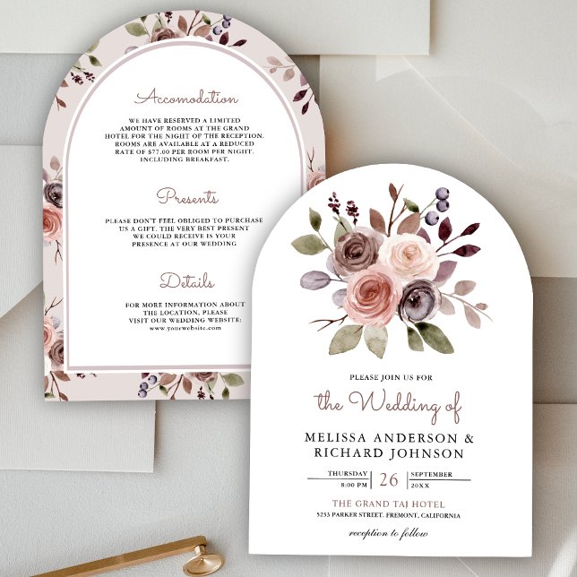 Neutral Earthy Taupe Floral All In One Wedding Invitation (Creator Uploaded)