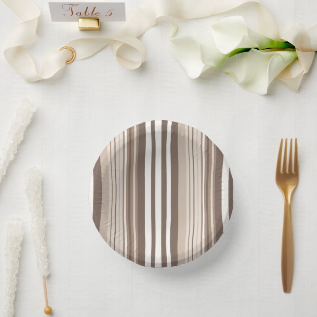 Neutral Earthy Tone Stripes Pattern Design  Paper Bowls (Wedding)