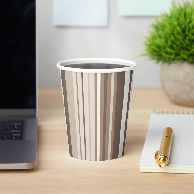 Neutral Earthy Tone Stripes Pattern Design  Paper Cups (Insitu)