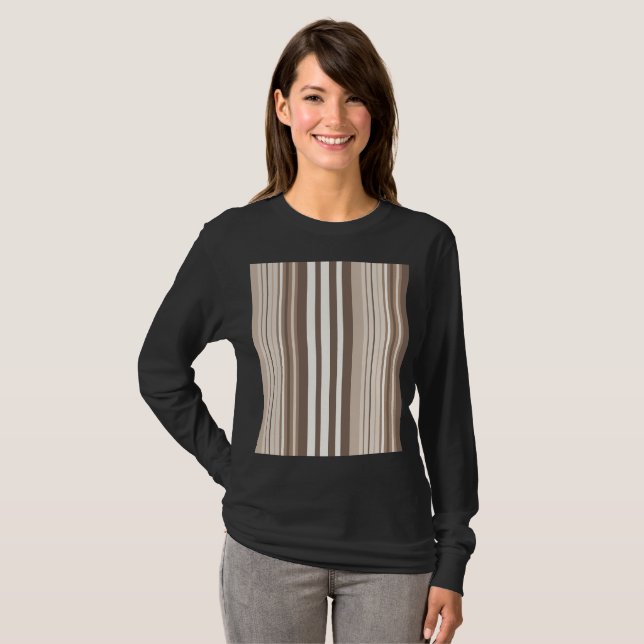 Neutral Earthy Tone Stripes Pattern Design  T-Shirt (Front Full)