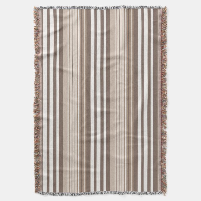 Neutral Earthy Tone Stripes Pattern Design  Throw Blanket (Front Vertical)