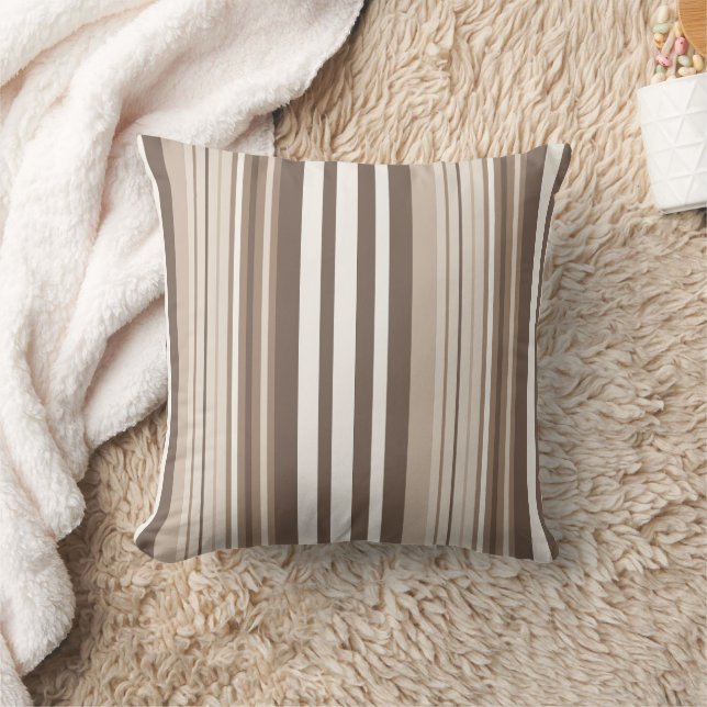 Neutral Earthy Tone Stripes Pattern Design  Throw Pillow (Blanket)