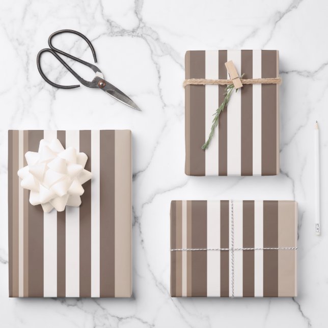 Neutral Earthy Tone Stripes Pattern Design  Wrapping Paper Sheets (Front)