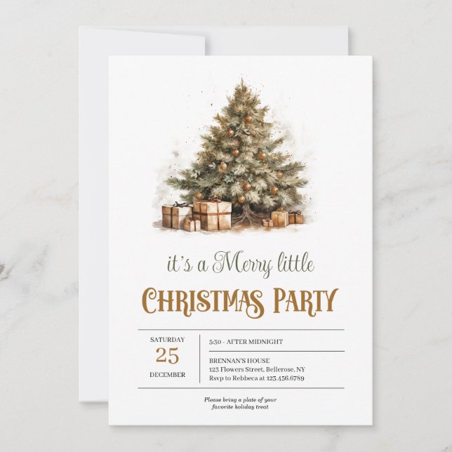 Neutral earthy tones green Christmas tree rusty Invitation (Front)
